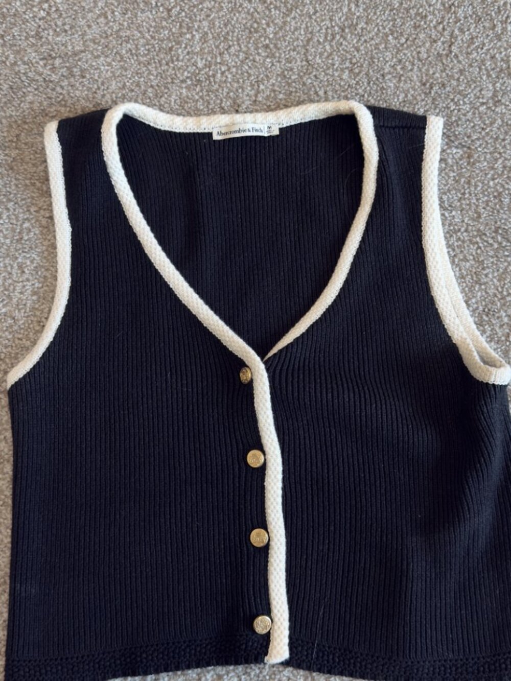 The A&F Mara Button-Up Sweater Vest in Black/Cream